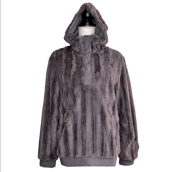 The North Face Extra Fuzzy Quarter Snap Pullover Gray Hooded Jacket - Picture 3 of 15